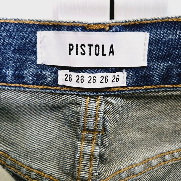 NWOT PISTOLA RUMI MEDIUM WASH DENIM JEANS FRAYED HEM 5 POCKET MINI SKIRT SIZE 26 - Picture 4 of 8